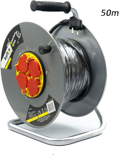 Extension Cord Reel 4-Socket with 50m Cable Cross Section 3 x 1.5mm² and Grounding