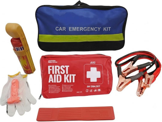 Car Emergency Kit with First Aid Kit, Fire Extinguisher, Warning Triangle, Tow Rope, Rescue Hammer & Gloves