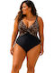 One Piece Swimsuit With Light Padding Animal Print Black