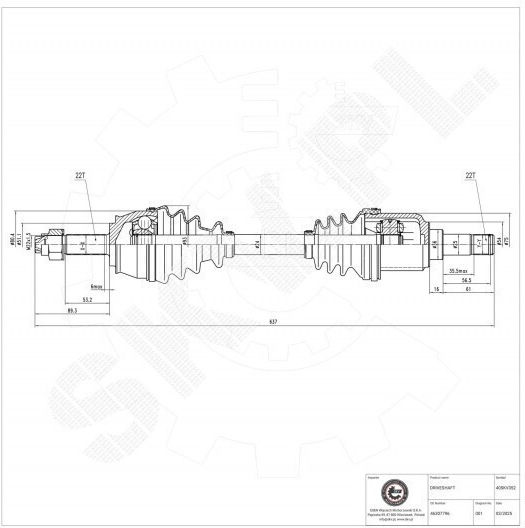 Jumătate De Axă De Transmisie Fiat Doblo Față Stânga 46307796