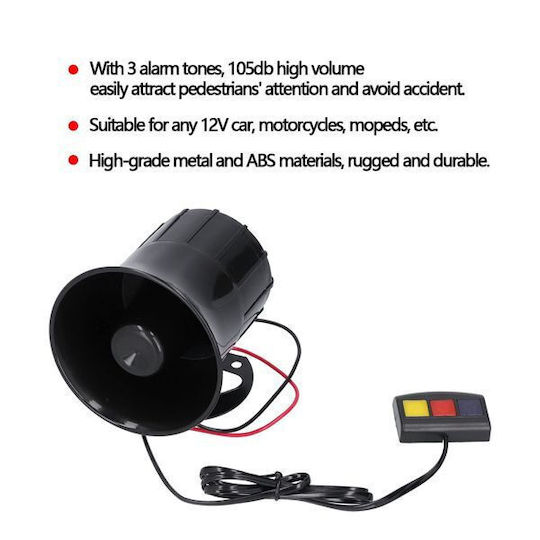 Autohupe Sirene 12V 105dB 3 Alarmtöne Auto Ez2886