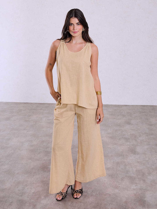 Celestino Set Women's Blouse Trousers Linen Loo...