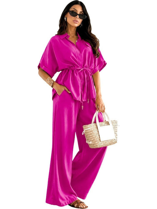Set Dama Fuchsia Cu Pantaloni High Rise În Croi...