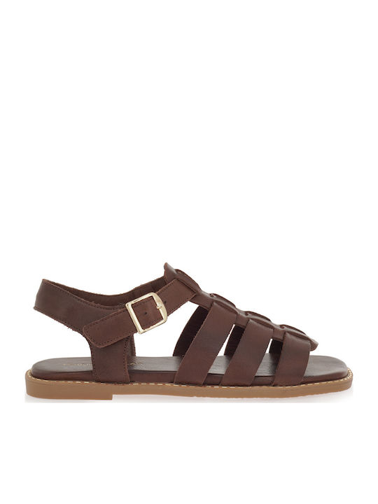 Deri Flache Damen Sandalen Braun