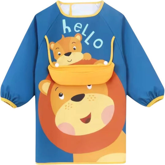 Queen Mother Hello Lion Αδιάβροχη Ποδιά Υφασμάτινη με Μανίκια Μπλε