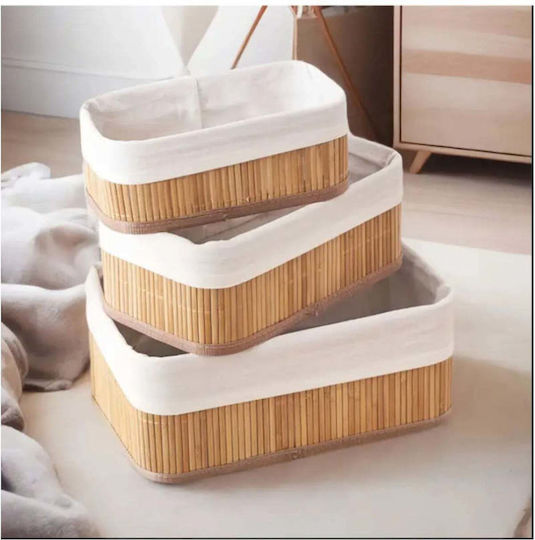 SteweHome Set of Beige Bamboo Decorative Baskets 26x26cm 3 Pieces