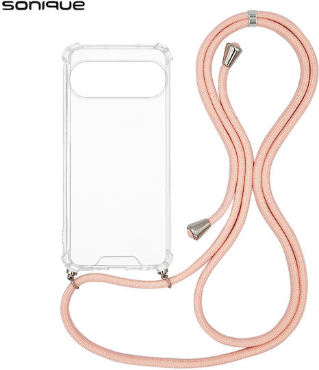 Silicone Case Strap Sonique Armor Clear Google Pixel 9 5G Pink