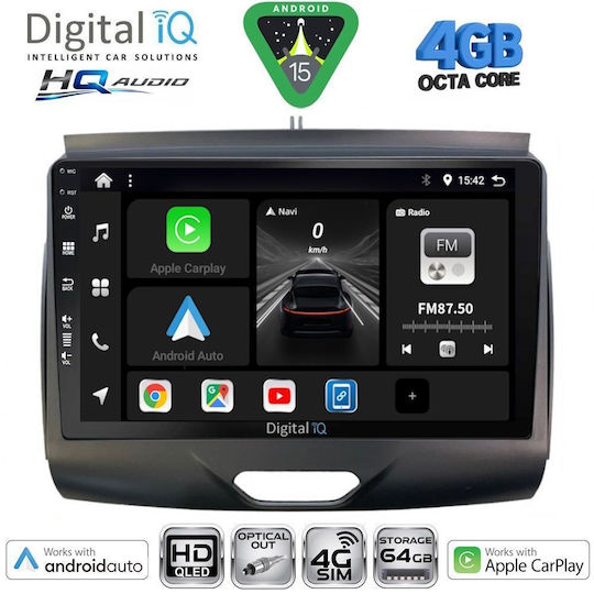 Digital IQ Car Audio System for Ford Ranger 2015-2018 Bluetooth USB WiFi GPS Apple CarPlay Android Auto with 9" Touch Screen
