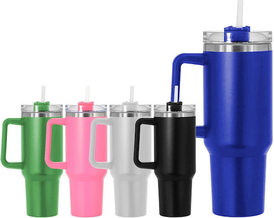 HOMie Thermos Bottle Stainless Steel 1.2lt Pink with Handle and Straw
