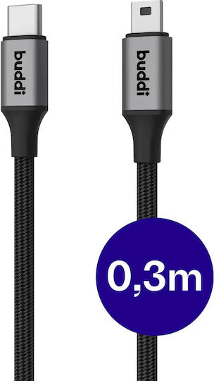Buddi Гъвкав плетен кабел USB-C мъжки - USB-C 12W Черен 0.3m