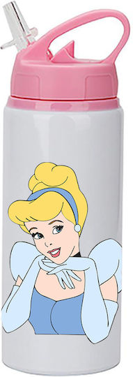 Παγούρι Cinderella Σταχτοπούτα 600ml Λευκό Ροζ Καπάκι