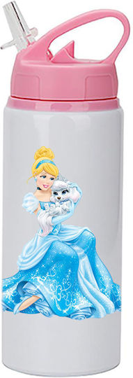 Παγούρι Cinderella Σταχτοπούτα 600ml Λευκό Ροζ Καπάκι