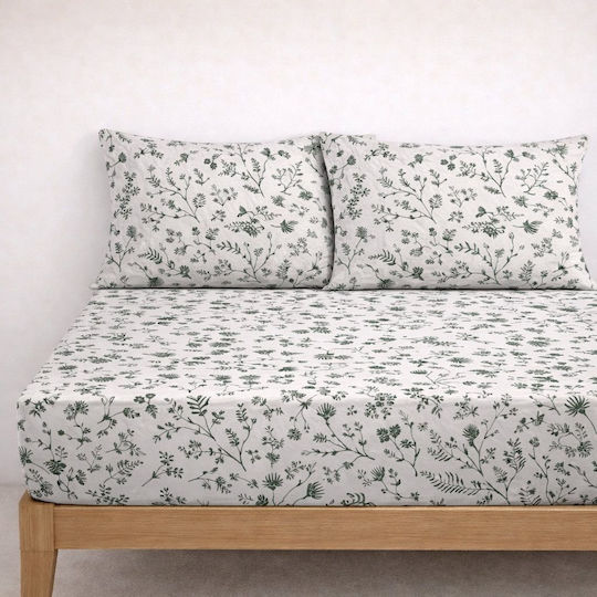 My Home Luxury Grezzena Super-Double Bed Sheet Set With 2 Pillowcases Fitted 160x200cm Green 3 Pieces