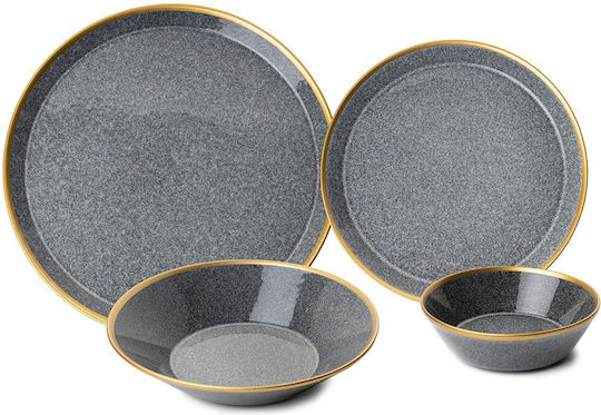 Hermia Σερβίτσιο Πιάτων από Πορσελάνη Μαύρο 16τμχ