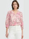 Women's Blouse with 3/4 Sleeve & V-Neck Pink