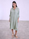 Celestino Women's Midi Linen Loose Fit Khaki Open Dress