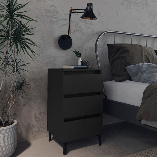 Wooden Bedside Table with Black Metal Legs 40x35x69cm