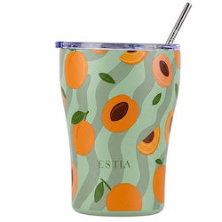Estia Coffee Mug Save The Aegean Thermos Stainless Steel BPA Free 350ml Peach Garden with Straw Estia Coffee Mug Save The Aegean Thermos Stainless Steel BPA Free 350ml Peach Garden with Straw