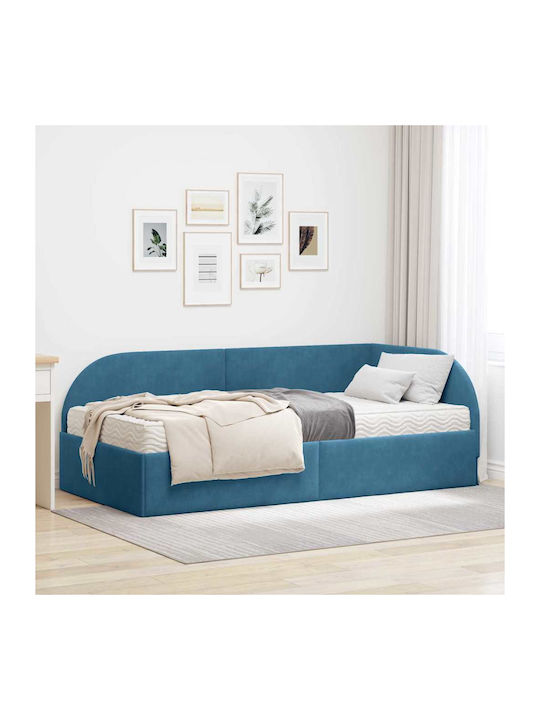 Einzelbett Gepolstert Mit Samt Blau Mit Lattenr...