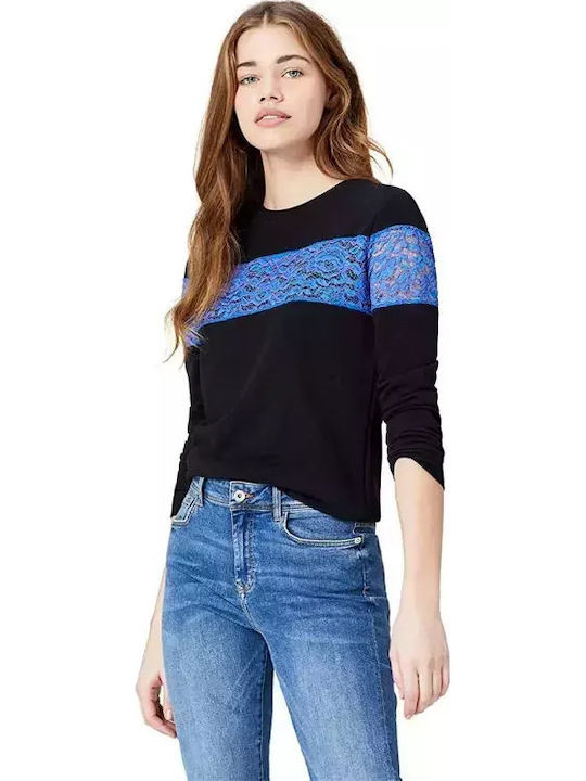 Γυναικεία Μπλούζα Βαμβακερή Μακρυμάνικη Floral Black/blue