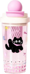 Plastic Kids Water Bottle with Straw Pink 550ml
