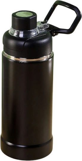 Portable Thermos Bottle Stainless Steel / Plastic 750ml Black with Handle