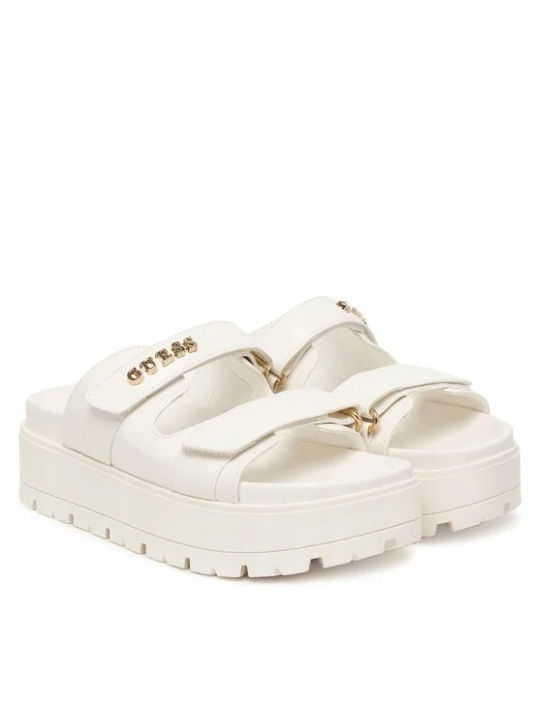 Guess Γυναικεία Σανδάλια Flatforms Λευκά