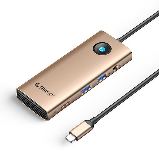 Orico PW11 8in1 USB-C Docking Station με HDMI 4K PD Ethernet Ροζ Χρυσό