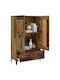 Wall Living Room Display Cabinet Made of Particle Board with Windowed Aged Wood 70x31x115cm