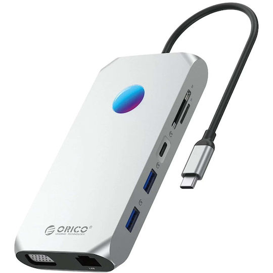 Orico XCR 12in1 RGB USB-C Docking Station with HDMI 4K PD Ethernet Grey