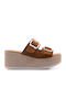 Sommer Damenplattformen in Stil Pantoffeln Tabac Braun
