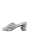 Mules with Chunky Low Heel in Silver Colour