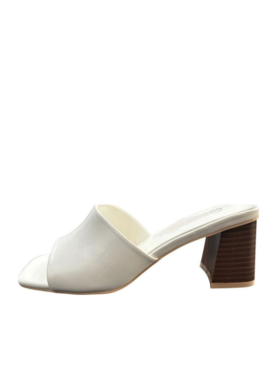 Plato Mules With Chunky High Heel In White Colour