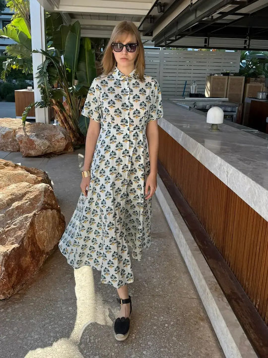 Rochie De Vară Maxi Rochie-Cămașă Albastră