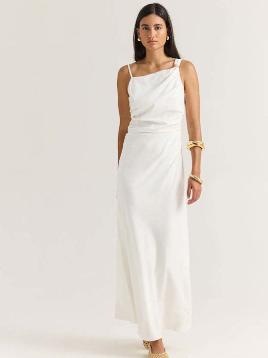 Enzzo Sommer Maxi Kleid Drapierung Weiß
