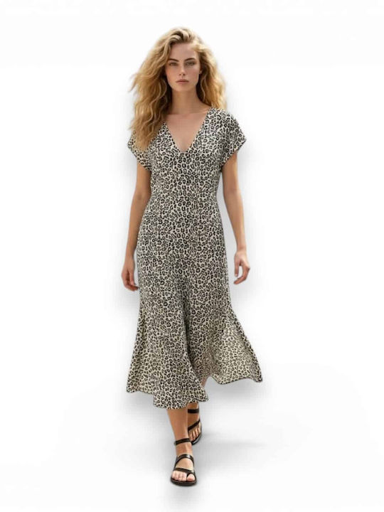 Καλοκαιρινό Midi Φόρεμα Μαυρο Animal Print
