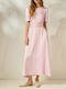 Summer Midi Evening Satin Pink Dress