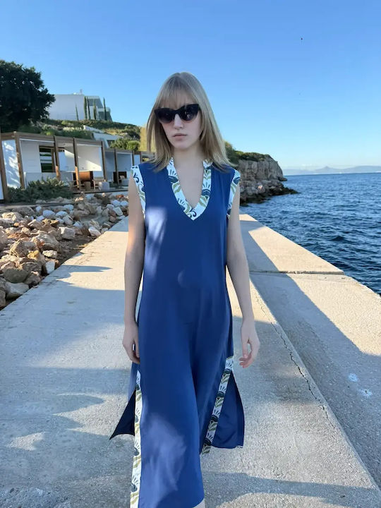Sommer Midi Hemdkleid Blau