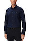 Long Sleeve Shirt in Narrow Fit Striped Navy Blue