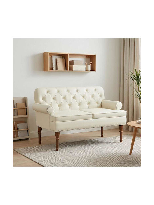 Two-Seater Velvet Couch Cream 120x65x77cm