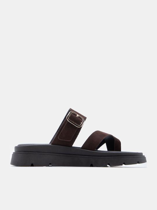 Luigi Leder Flache Damen Sandalen Flatforms Braune