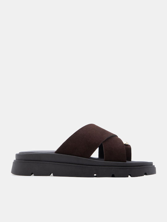Luigi Leder Flache Damen Sandalen Flatforms Braun