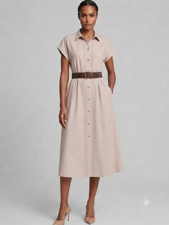 Summer Midi Shirt Dress Beige