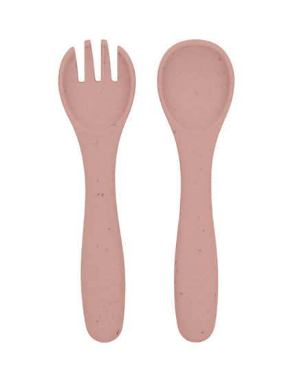 Kikka Boo Baby Set with Fork Platinum with Heat Sensing from Silicone for 6+ Months Pink 2pcs