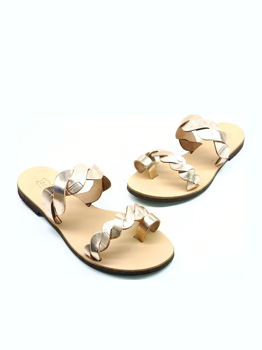Leather Women's Flat Sandals Gold