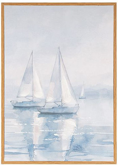 Gemälde Leinwand Schiffe Blau-Beige 24x2x34cm ESTHETI 812-10047