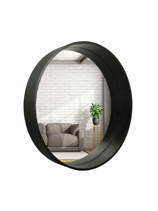 BD art Wall Mirror with Black Wooden Frame Diameter 50cm