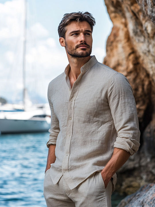 Panda Clothing Μακρυμάνικo Λινό Πουκάμισο σε Κα...