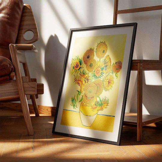 Poster Van Gogh Sunflowers Art116 40cm X 50cm Frame Natural Wooden Beige
