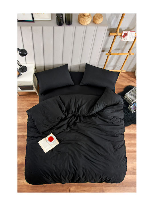 Rebeka Home Подредба Плик За Завивка 100% Памук 200x220см Двойна С 2 Калъфки За Възглавници Черен